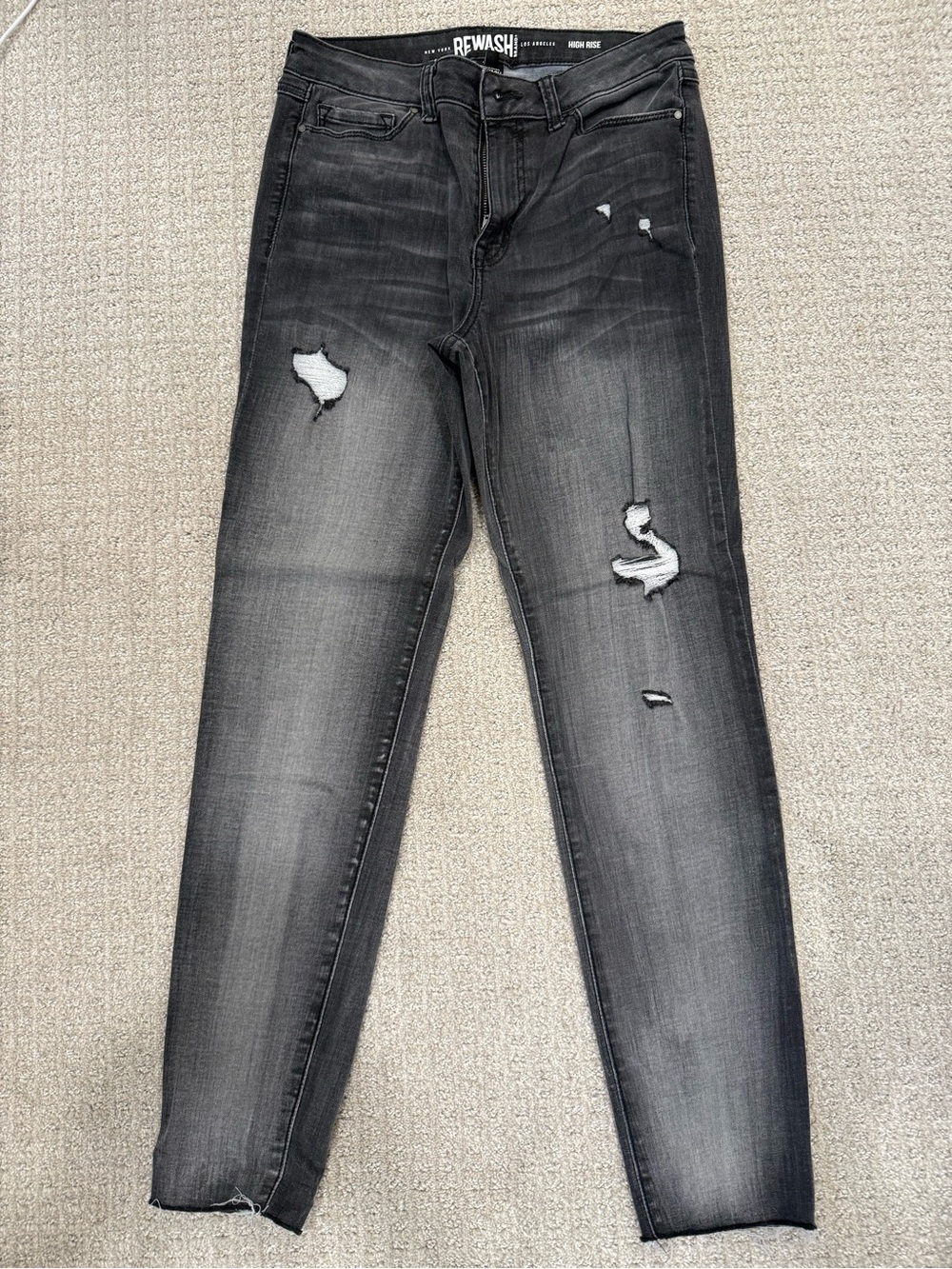 Rewash Black Washed High-Rise Distressed Skinny Jeans